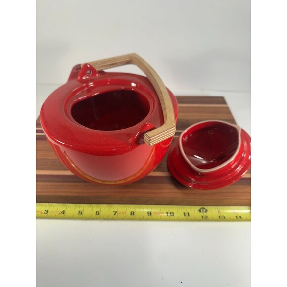 Large Red Ceramic Teapot with Wooden Handle - Picture 7 of 8
